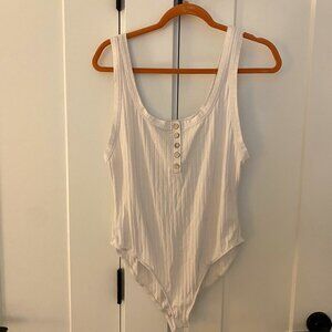 Free People White Ribbed Bodysuit